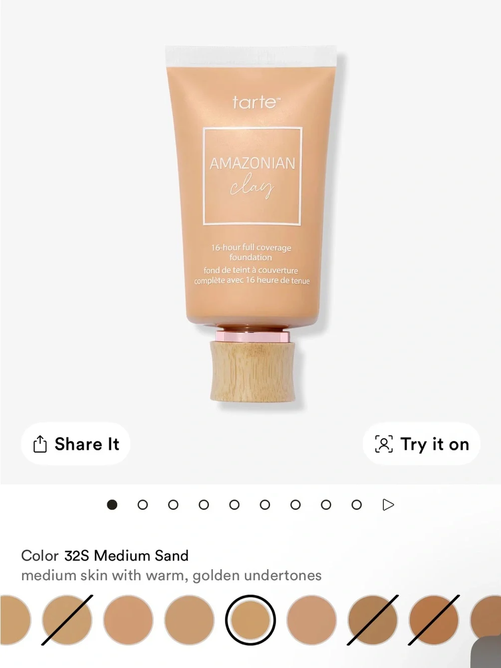 tarte Amazonian Clay Foundation - shade: medium sand #32S